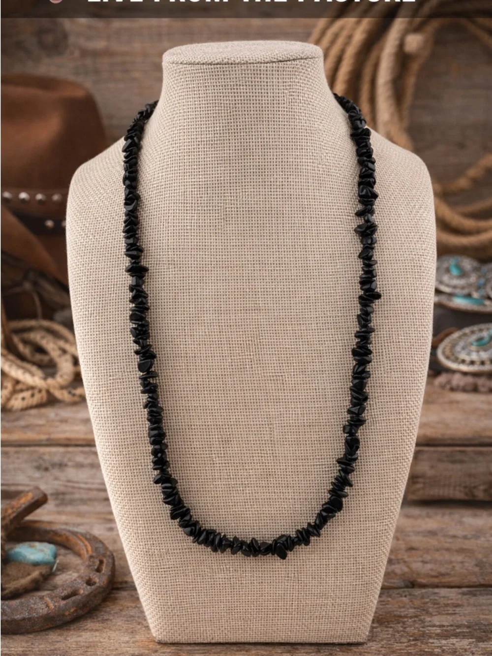 Black Onyx Chip Necklace – Western Boho Statement